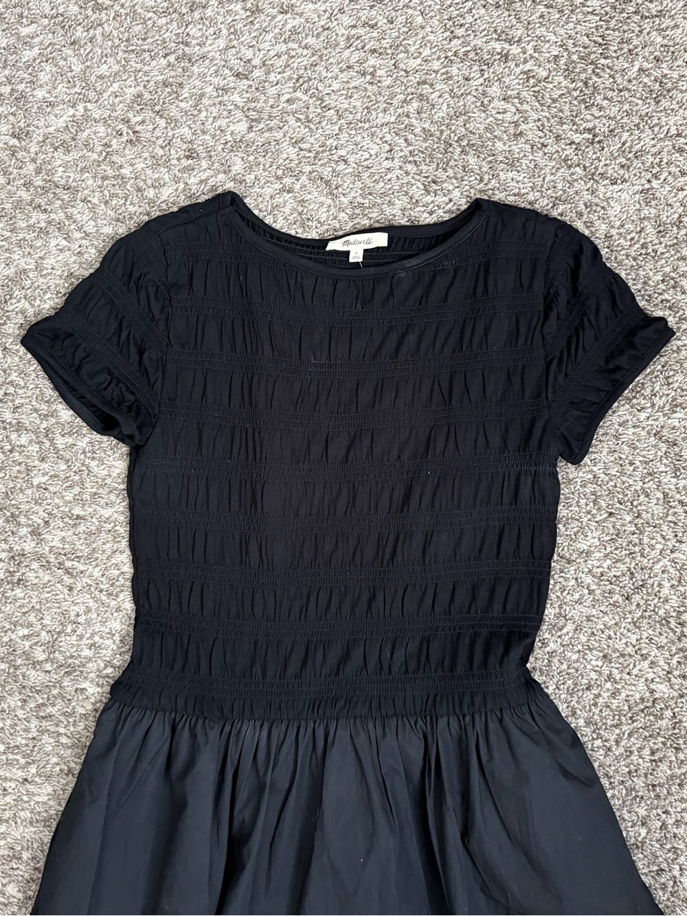 NWT Madewell Smocked Boatneck Midi Dress Jet Black - Picture 8 of 10